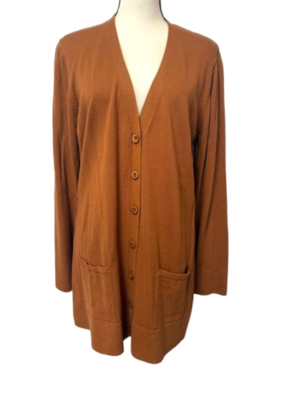 NWT Chadwicks Burnt Orange Long Button-Front Cardigan Sweater Size XL #2666
